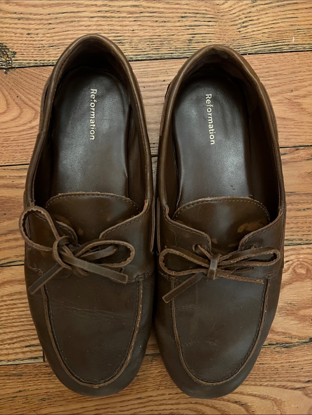 Reformation women’s Brown Leather Lace-Front Slip-On Loafers